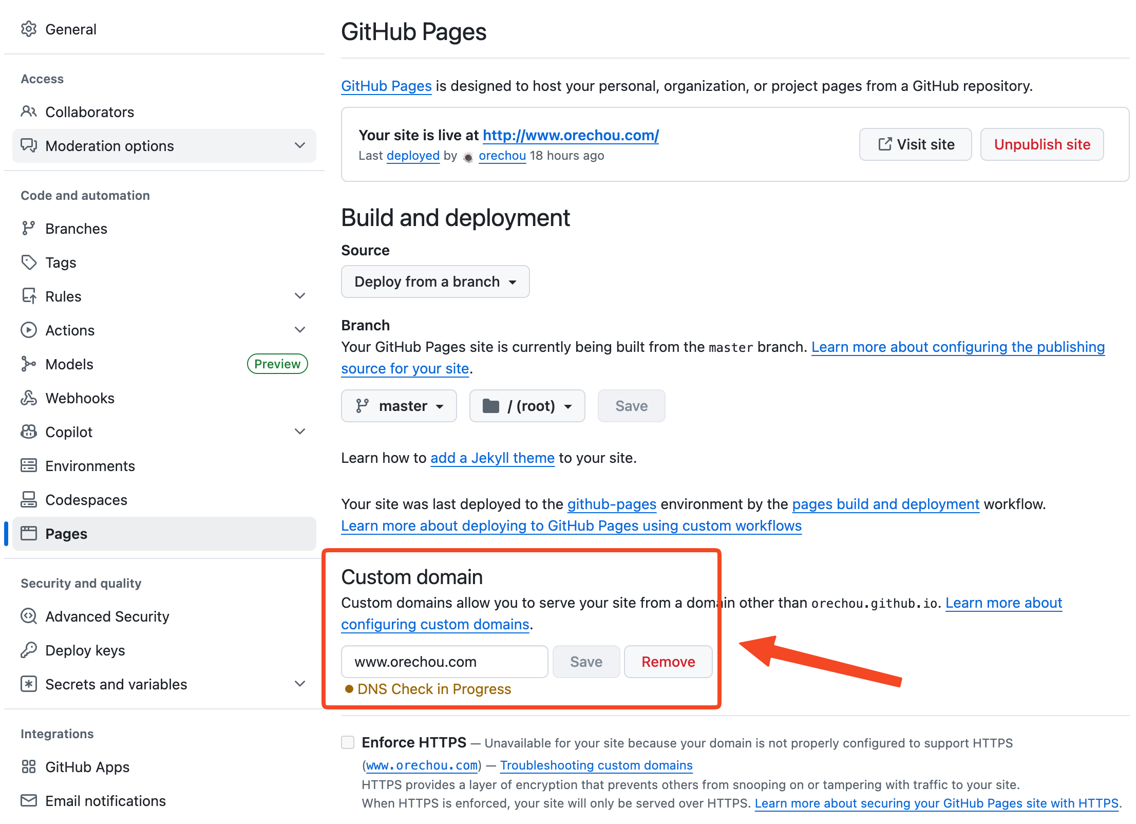 Github Pages Custom Domain